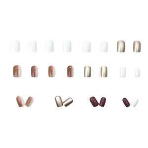 Short square gradient press-on nails in white and brown with champagne metallic finish