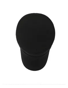 Top down view of black cotton flat top army cap with detailed stitching on crown