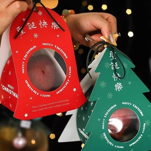 Christmas gift boxes in bell and tree shapes with PET windows for apples and candies