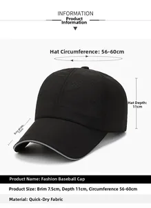 Detail view of quick-dry baseball cap with breathable laser-cut holes and 7.5cm brim