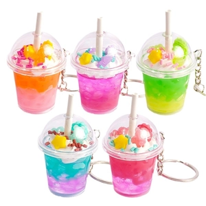 Colorful creative miniature ice cream bear cup keychains in five vibrant assorted colors