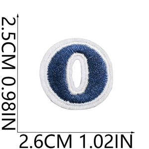 Mini navy blue embroidered number 0 patch with white border, 2.5cm size for DIY decor