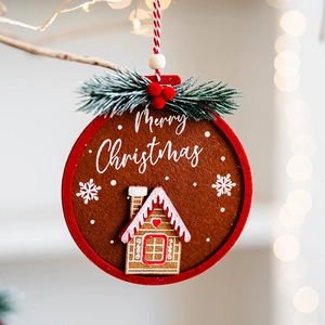 Felt gingerbread house Christmas ornament with Merry Christmas text for tree decoration