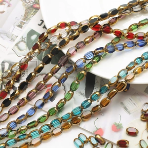 Oval Glass Beads With Gold Edged DIY Jewelry Making Supplies For Bracelet Necklace Handmade Crafting Accessories