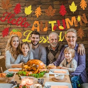 Glinsterende Hello Autumn en Blessed banner set voor Thanksgiving party muurdecoratie