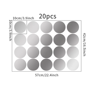 Detailed size chart for 20pcs dot wall stickers showing dimensions of 10cm per circle