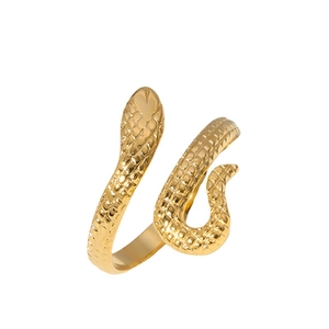 Polished gold snake-shaped adjustable open ring made of durable stainless steel