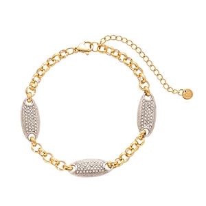 Bracciale geometrico bicolore in acciaio inossidabile con maglie ovali in strass lucidi