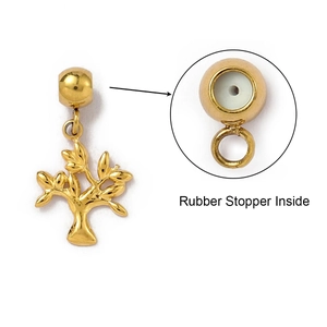 Détail du pendentif Arbre de Vie doré avec bouchon en caoutchouc pour bracelets DIY