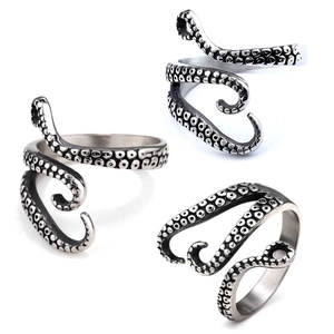 Octopus Tentacle Ring Stainless Steel Vintage Silver Punk Gothic Animal Shape Jewelry For Men Women