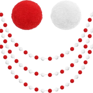 2-meter Christmas felt ball garland with red and white wool balls for tree decoration