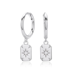 S925 sterling silver rectangular hoop earrings with cubic zirconia star design