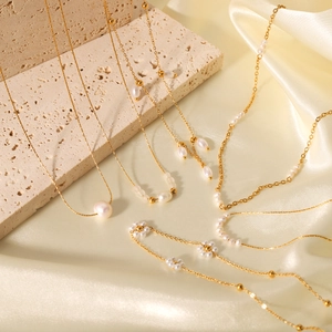 French vintage freshwater pearl necklace set with gold stainless steel chain styles