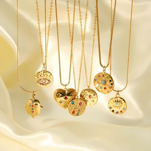 Celestial Evil Eye Heart Cross Pendant Necklace 18K Gold Plated Stainless Steel Colorful Zircon Rhinestone Jewelry For Women