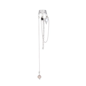 Silver fringe ear cuff with layered chains, pearls and sparkling rhinestones