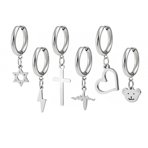 Stainless Steel Hoop Earrings With Pendants Punk Minimalist Geometric Dangle Earring Streetwear Jewelry For Men Women