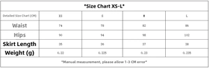 Detailed size guide in cm for sleeveless corduroy top and mini skirt set XS to L