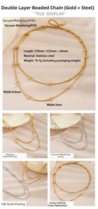 Close-up of dual-layer stainless steel snake chain with small beads in gold and silver