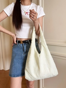 Frische florale Stickerei Chiffon Shopper Tasche mit großer Kapazität für Freizeitmode