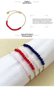 Detailed view of colorful irregular beaded bracelets with stainless steel chains and sizes