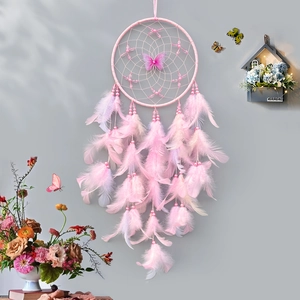 Dream Catcher Handmade Feather Wall Hanging Butterfly Beads Romantic Bohemian Bedroom Home Decor Aesthetic Ornament Gift