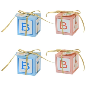Alphabet Cube Baby Shower Gift Boxes Paper Candy Favor Boxes With Ribbon And Tags For Birthday Wedding Party