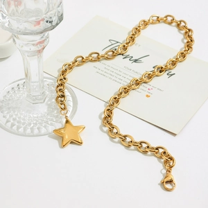 Elegant 18K gold plated stainless steel chunky chain necklace with star pendant