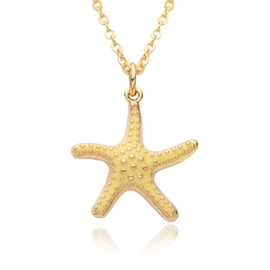Gold plated starfish pendant necklace with bohemian cream yellow enamel and dots