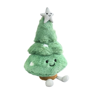 Funny green plush Christmas tree toy with smiley face and sparkling silver star top