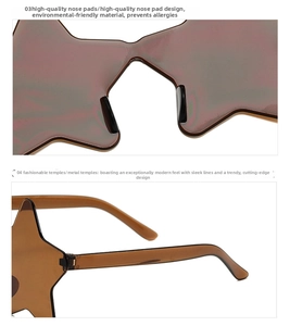 Detail view of star-shaped rimless sunglasses featuring comfy nose pads and durable temples