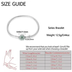 Size guide for Tree of Life charm bracelet with detailed wrist measurement chart
