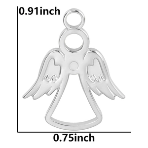 Detail showing an angel pendant with dimensions 0.91 inch height and 0.75 inch width