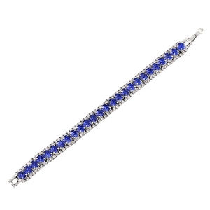 Silver tennis bracelet featuring blue round zircon and white crystal stones with clasp
