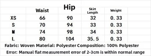 Guide des tailles détaillé pour mini-jupe effet cuir avec rivets et infos polyester
