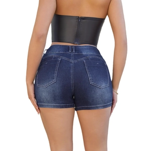 Pantalones cortos vaqueros ajustados para mujer en azul oscuro efecto push-up
