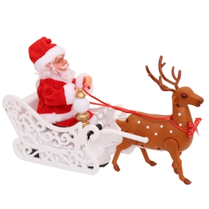 Electric Santa Claus on a white sleigh pulled by a reindeer Christmas toy decoration