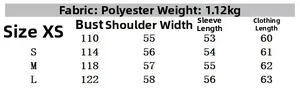 Size guide table for women's faux fur coat showing bust, shoulder, and sleeve measurements