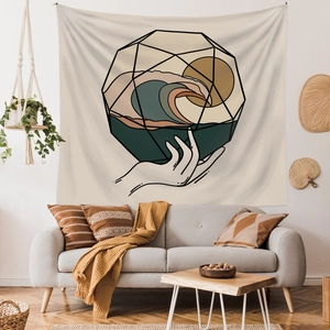 Bohemian style tapestry featuring a crystal ball with waves and sun for room decor
