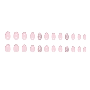 Short round sparkling pink French press-on nails set with glitter gradient design
