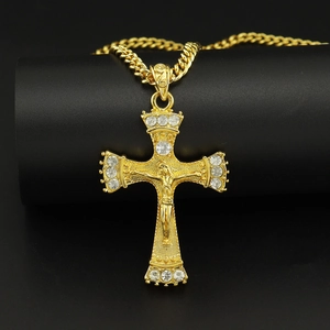 Hiphop Iced Out Kreuz Anhänger Halskette Legierung Strass Jesus Kruzifix Panzerkette Für Herren Damen Punk Modeschmuck
