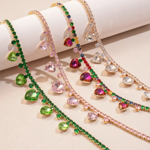 Luxury rhinestone heart fringe necklaces set in green pink colorful and white colors