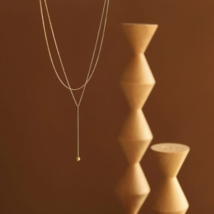 Minimalist Double Layer Y-Shape Necklace Stainless Steel 18K Gold Plated Round Ball Pendant Tassel Jewelry For Women