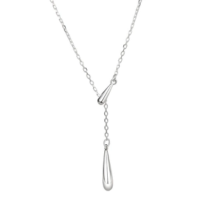 Minimalist S925 sterling silver Y-shaped tassel necklace with sleek teardrop pendants