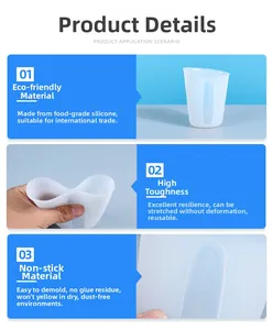 Detail showing 250ml food grade silicone measuring cup with scale and flexible material