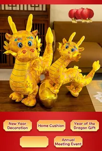 Mascotte di peluche a forma di drago dorato in stile cinese per l'anno del drago