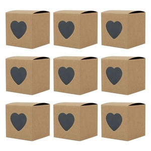 Emballage Cadeau Fenêtre Cœur Papier Kraft Contenants Bonbons Pour Mariage Faveurs De Fête Petits Étuis Cubes