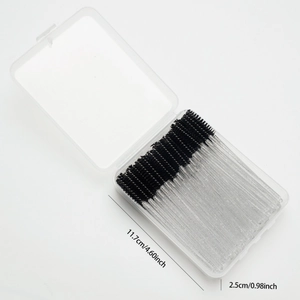 Pack of 50 disposable eyelash brushes with glitter crystal handles in a storage box