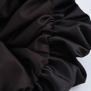 French style deep brown pleated puff skirt with silky satin finish and elastic texture