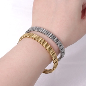 Minimalist stainless steel mesh cuff bracelet in gold and silver finish for men and women
