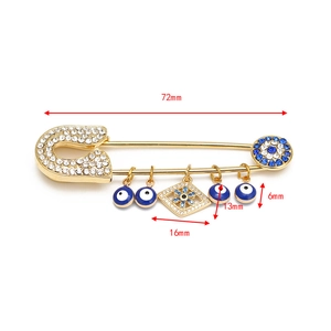 Detailed size specifications for evil eye butterfly safety pin brooch with crystals